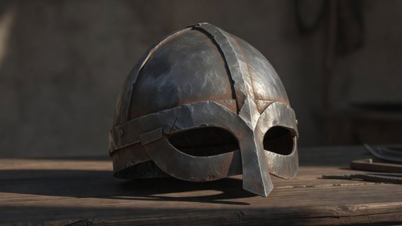 Rendered historical Gjermundbu iron spectacled helmet without horns